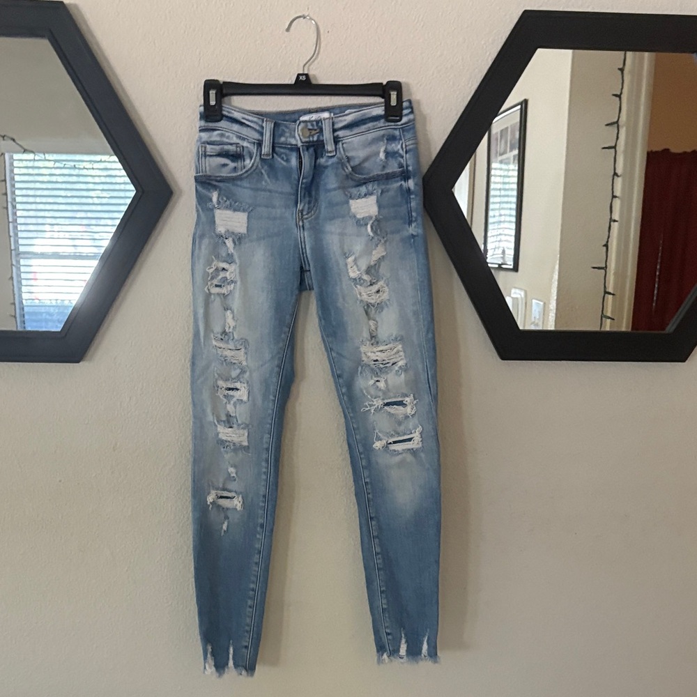 KANCAN Signature 24” Waist/ 27” inseam Distressed Light Blue Ankle Jeans